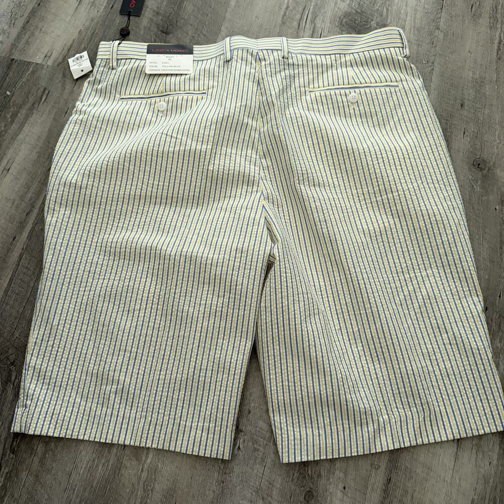 Linea Uomo Seersucker Shorts Mens Size 40 Yellow Blue Striped Preppy Beach NEW